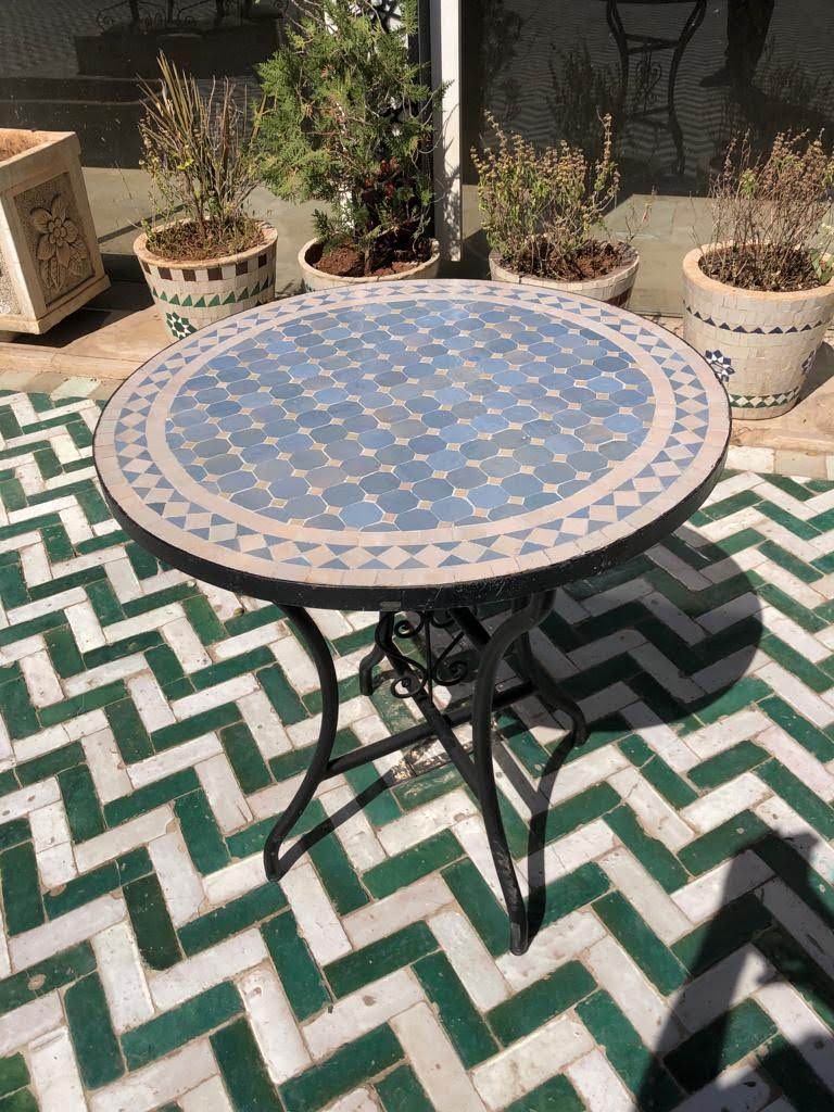 Zellige Bistro Table – Handmade Moroccan Mosaic Side Table for Indoor & Outdoor
