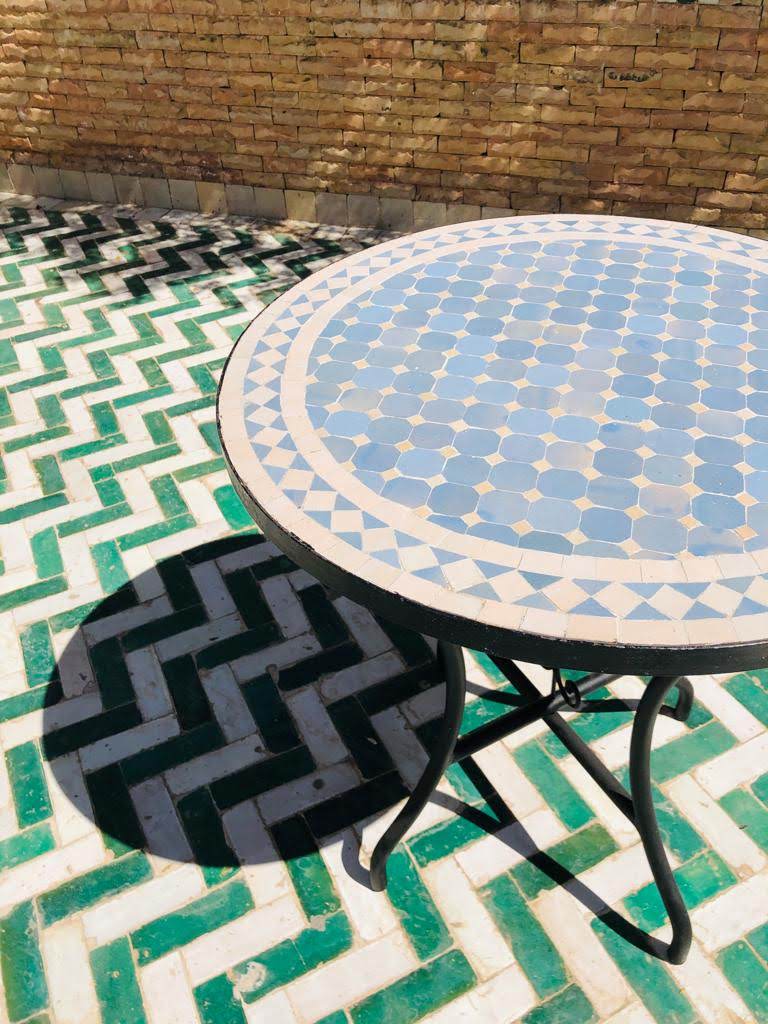 Zellige Bistro Table – Handmade Moroccan Mosaic Side Table for Indoor & Outdoor
