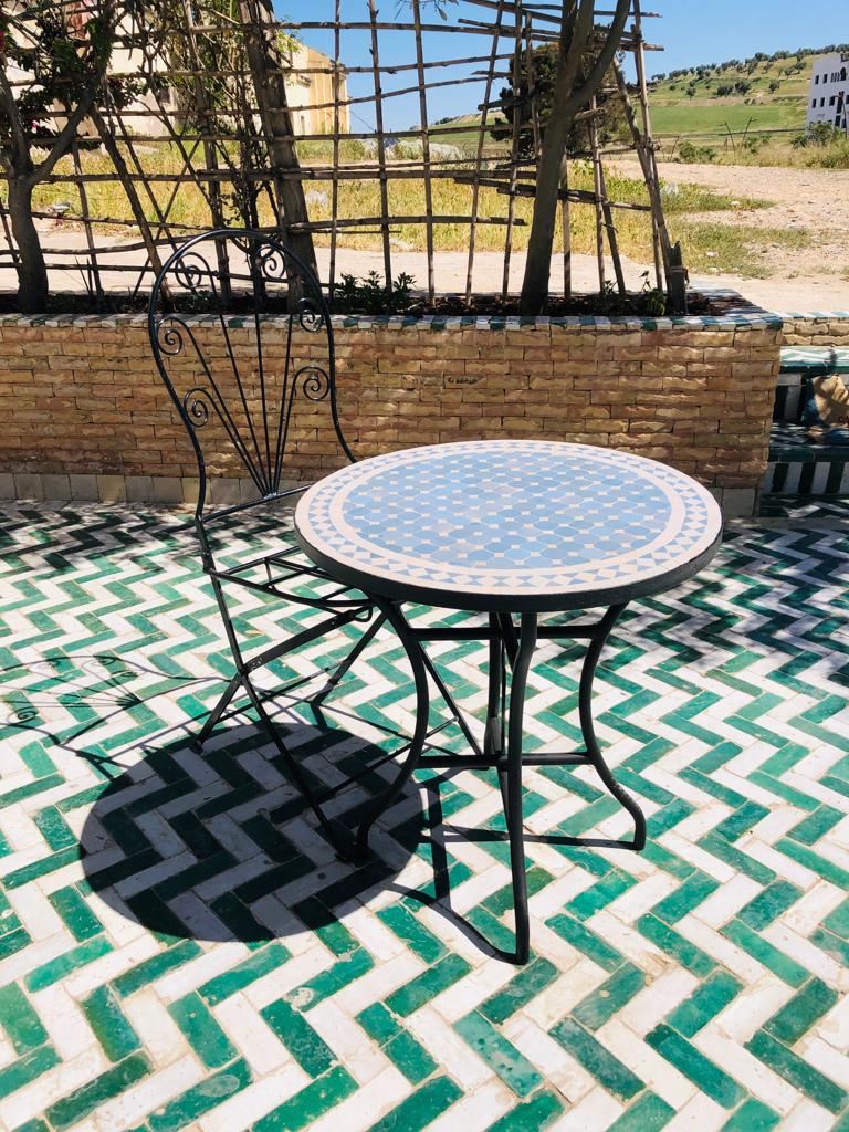 Zellige Bistro Table – Handmade Moroccan Mosaic Side Table for Indoor & Outdoor