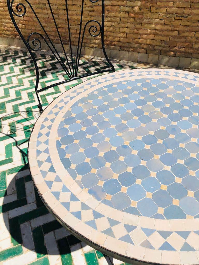 Zellige Bistro Table – Handmade Moroccan Mosaic Side Table for Indoor & Outdoor