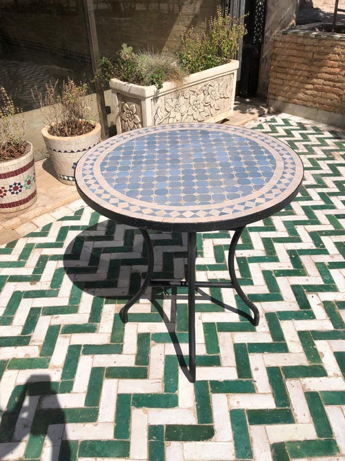 Zellige Bistro Table – Handmade Moroccan Mosaic Side Table for Indoor & Outdoor