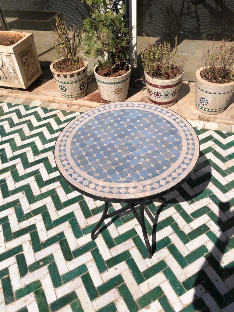 Zellige Bistro Table – Handmade Moroccan Mosaic Side Table for Indoor & Outdoor