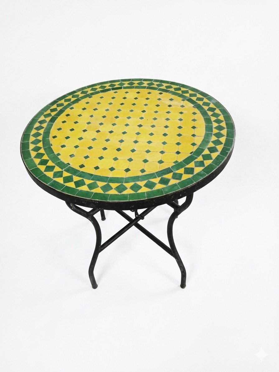 Marrakesh Sun Zellige Bistro Table – Handmade Moroccan Mosaic Side Table for Indoor & Outdoor