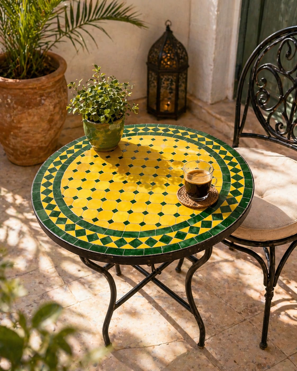 Marrakesh Sun Zellige Bistro Table – Handmade Moroccan Mosaic Side Table for Indoor & Outdoor