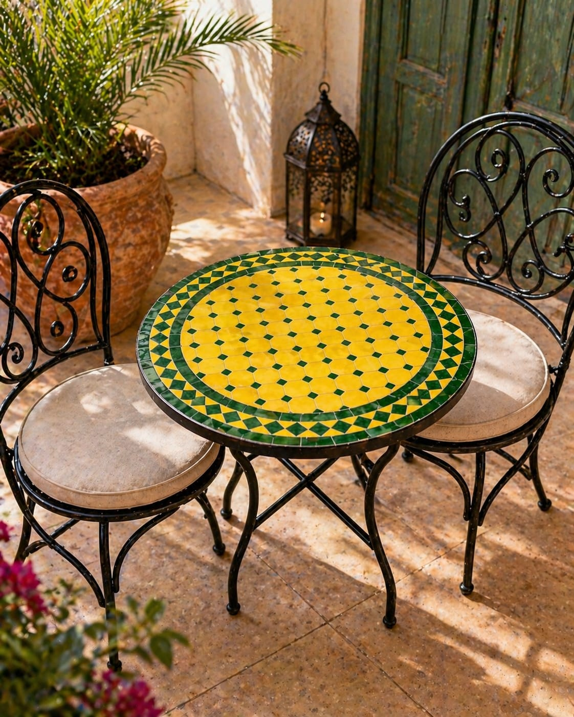 Marrakesh Sun Zellige Bistro Table – Handmade Moroccan Mosaic Side Table for Indoor & Outdoor