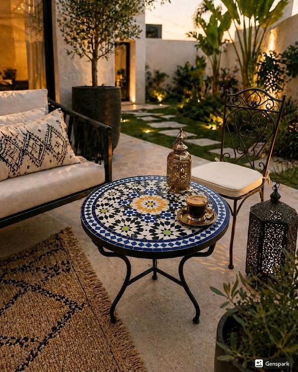 Marrakesh Sun Zellige Bistro Table – Handmade Moroccan Mosaic Side Table for Indoor & Outdoor