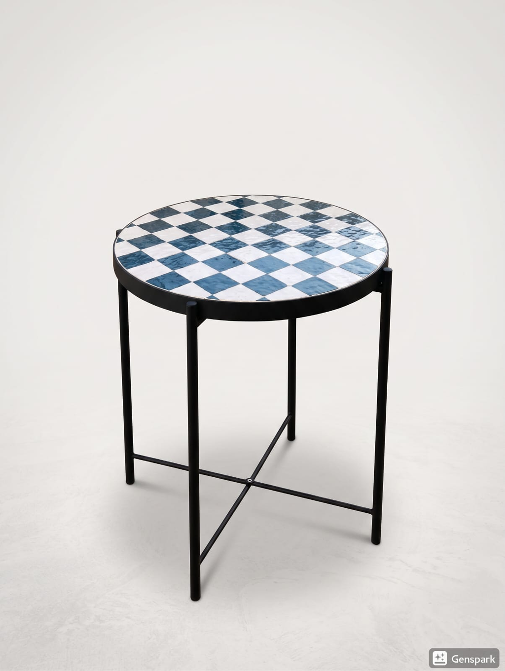 Chefchaouen Checkered Zellige Bistro Table – Handmade Moroccan Mosaic Side Table for Indoor & Outdoor