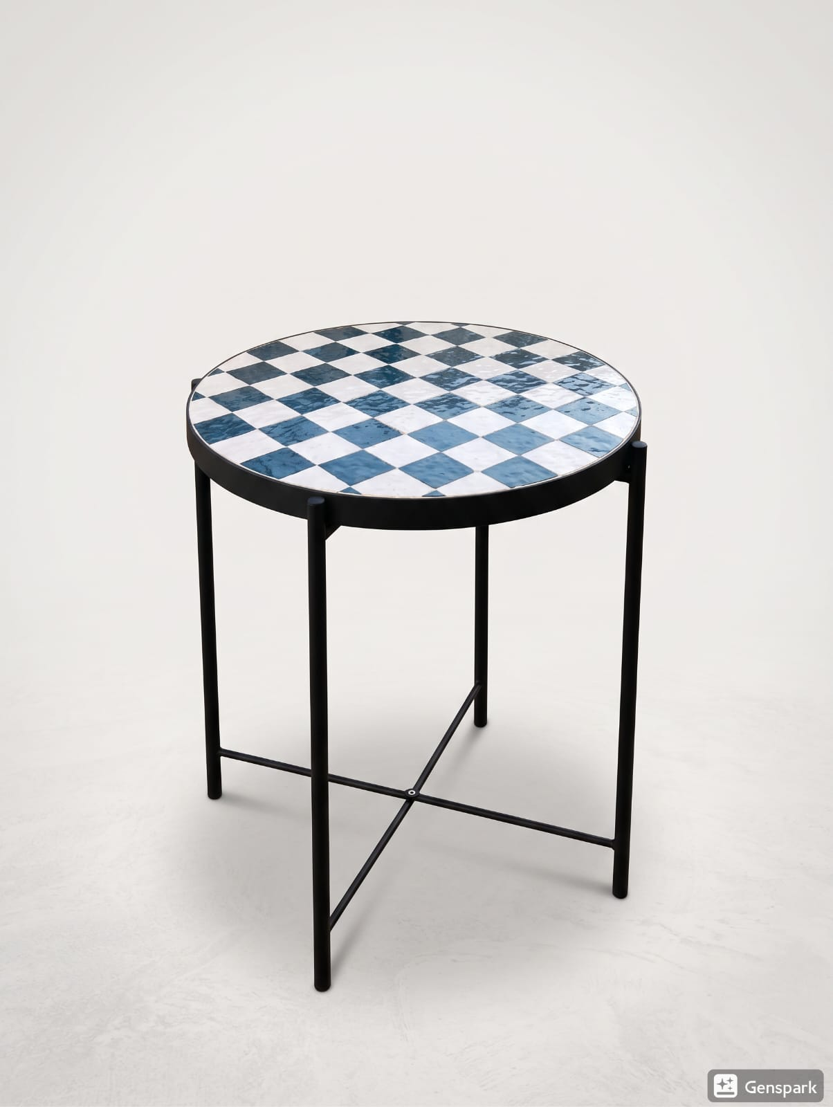Chefchaouen Checkered Zellige Bistro Table – Handmade Moroccan Mosaic Side Table for Indoor & Outdoor