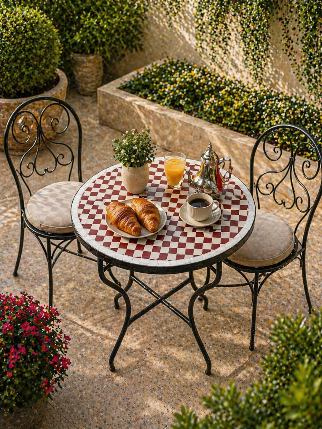 Atlas Terracotta Checkered Zellige Bistro Table – Handmade Moroccan Mosaic Patio & Accent Table