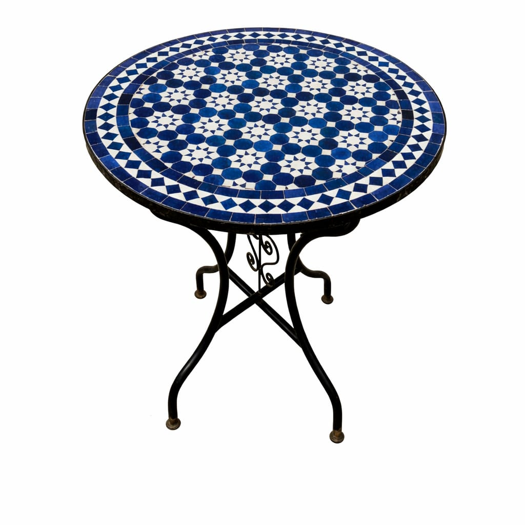 Fez Starry Night Zellige Bistro Table – Handmade Moroccan Mosaic Geometric Side Table for Patio & Indoor