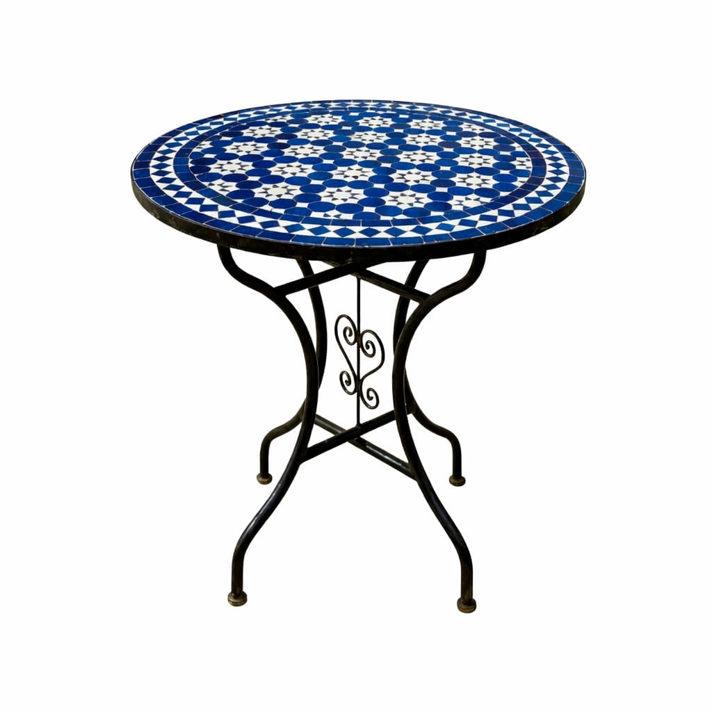Fez Starry Night Zellige Bistro Table – Handmade Moroccan Mosaic Geometric Side Table for Patio & Indoor