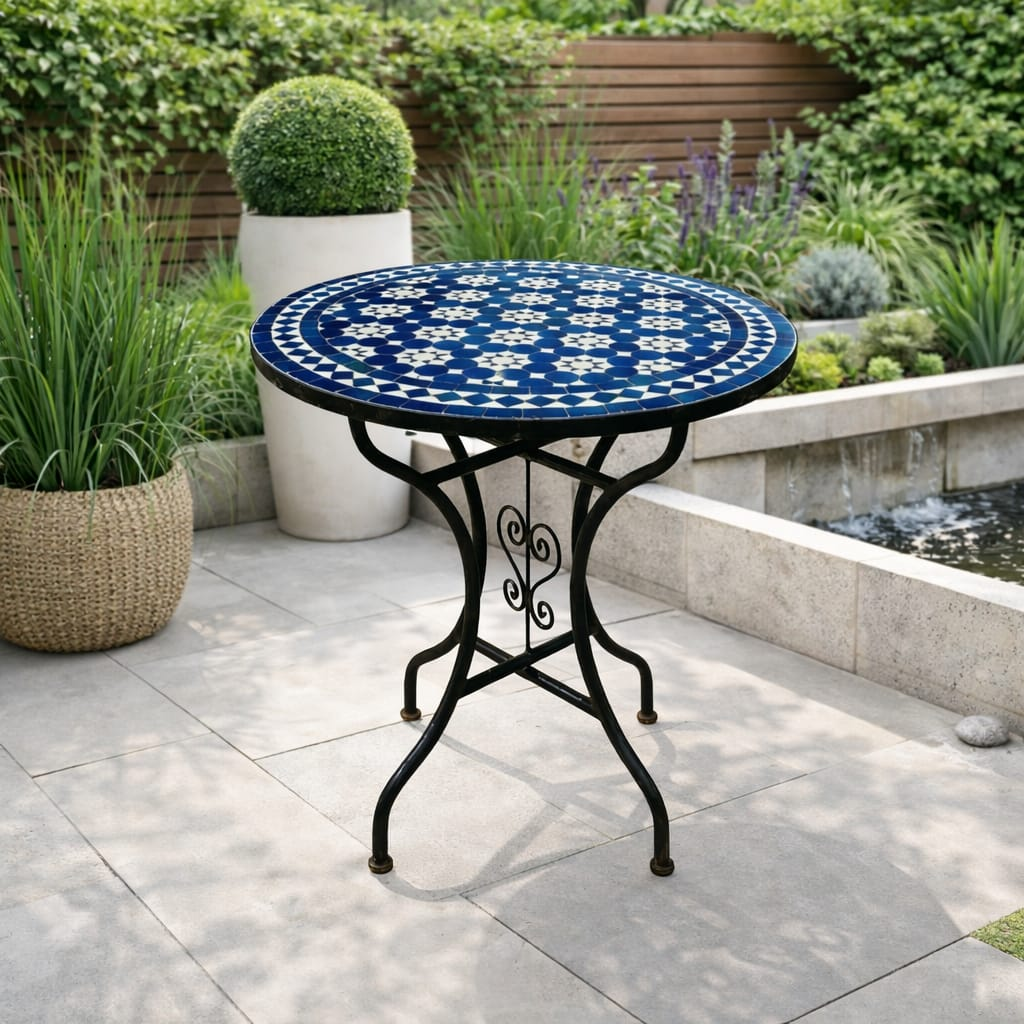 Fez Starry Night Zellige Bistro Table – Handmade Moroccan Mosaic Geometric Side Table for Patio & Indoor
