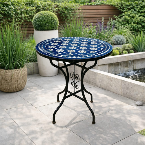 Fez Starry Night Zellige Bistro Table – Handmade Moroccan Mosaic Geometric Side Table for Patio & Indoor