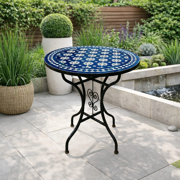Fez Starry Night Zellige Bistro Table – Handmade Moroccan Mosaic Geometric Side Table for Patio & Indoor