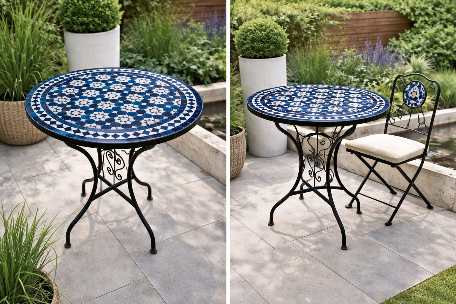 Fez Starry Night Zellige Bistro Table – Handmade Moroccan Mosaic Geometric Side Table for Patio & Indoor