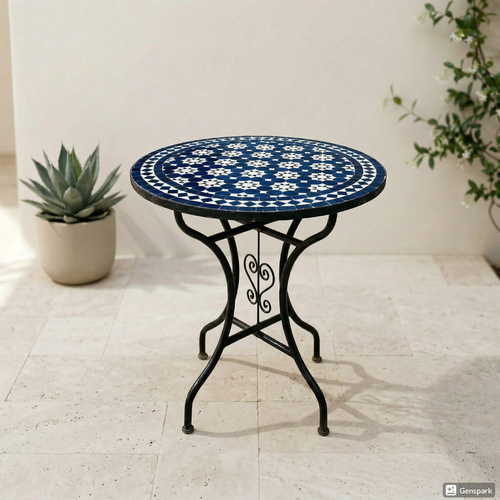 Fez Starry Night Zellige Bistro Table – Handmade Moroccan Mosaic Geometric Side Table for Patio & Indoor