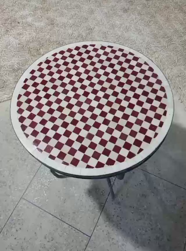 Atlas Terracotta Checkered Zellige Bistro Table – Handmade Moroccan Mosaic Patio & Accent Table